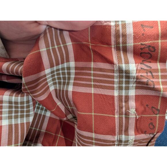 Faconnable Mens Button Up Shirt Sz M Long Sleeve Orange Brown Checked - Picture 8 of 8